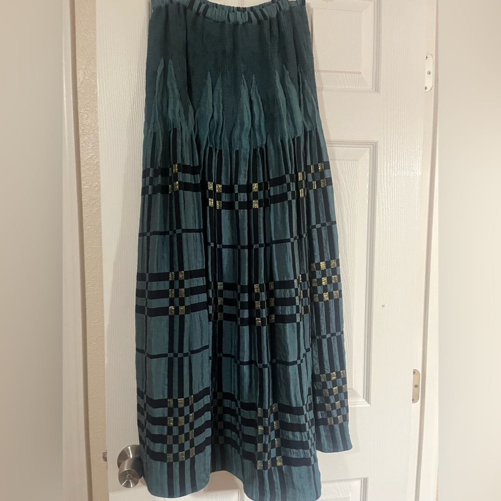 Soft Surroundings Teal and Gold A-Line Skirt